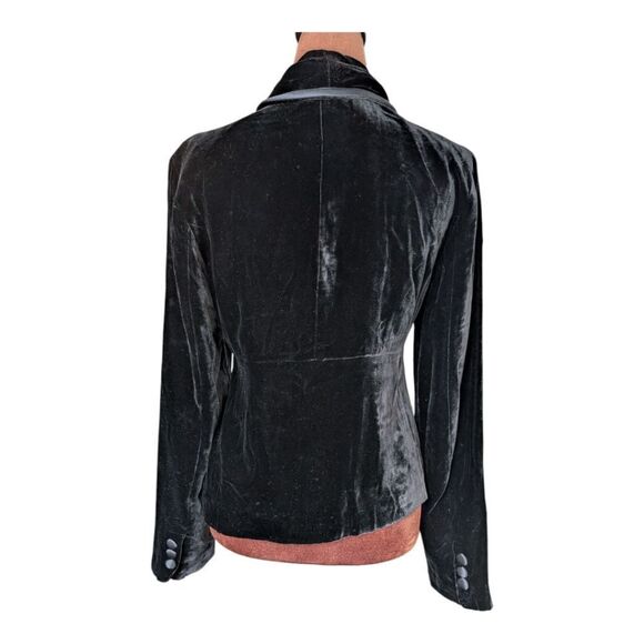Luxury Silk Blend Black Velvet Blazer with Bow Accent Ribbon Detailing Size 6 - Picture 14 of 15